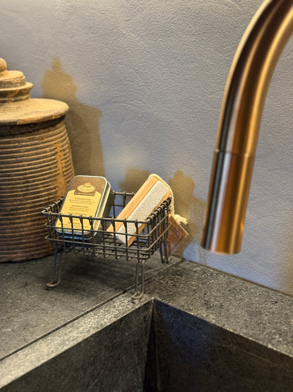 Soap Dish on Legs with Small Brush and a Tin of Gardener's Soap