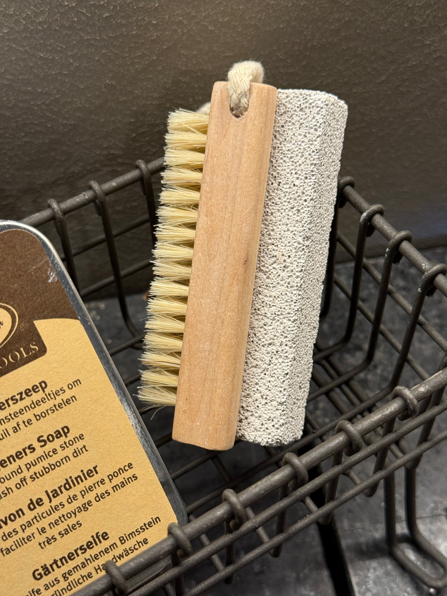 Soap Dish on Legs with Small Brush and a Tin of Gardener's Soap