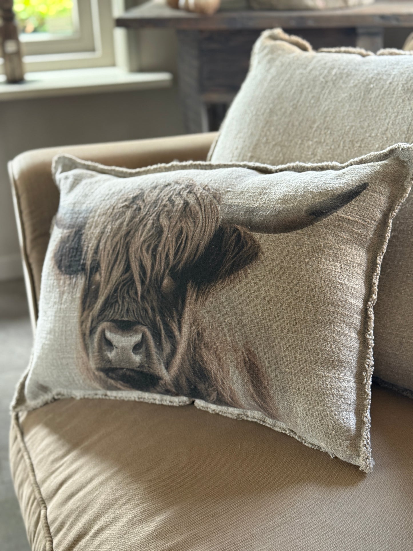 Shabby Scottish Highlander Cushion – 40x60 cm