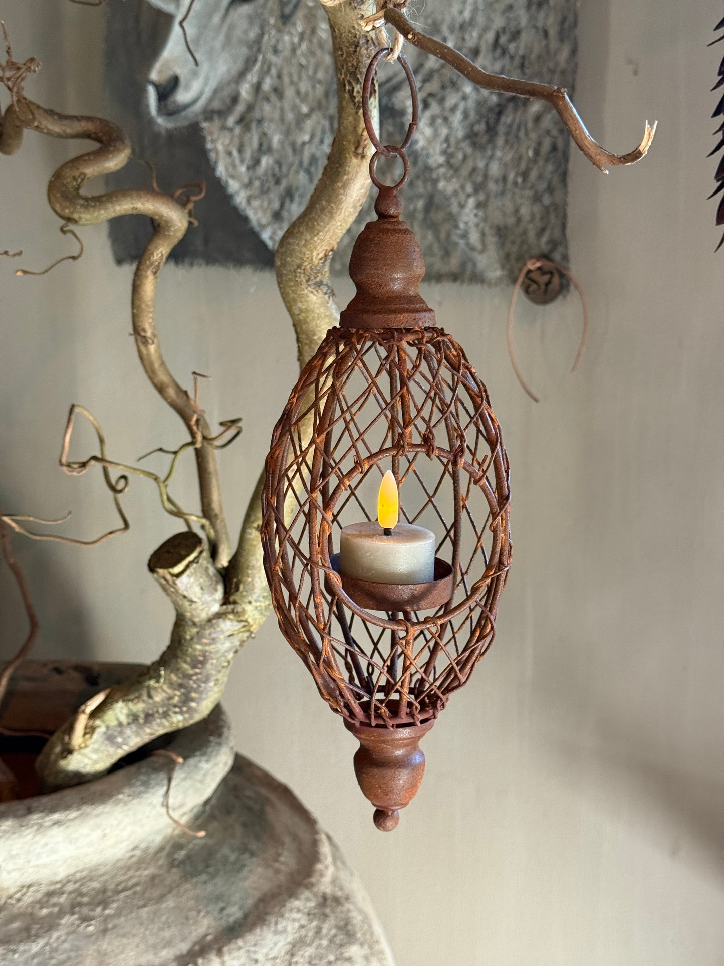 Verrostetes Hängeornament für Teelicht (30x10 cm)