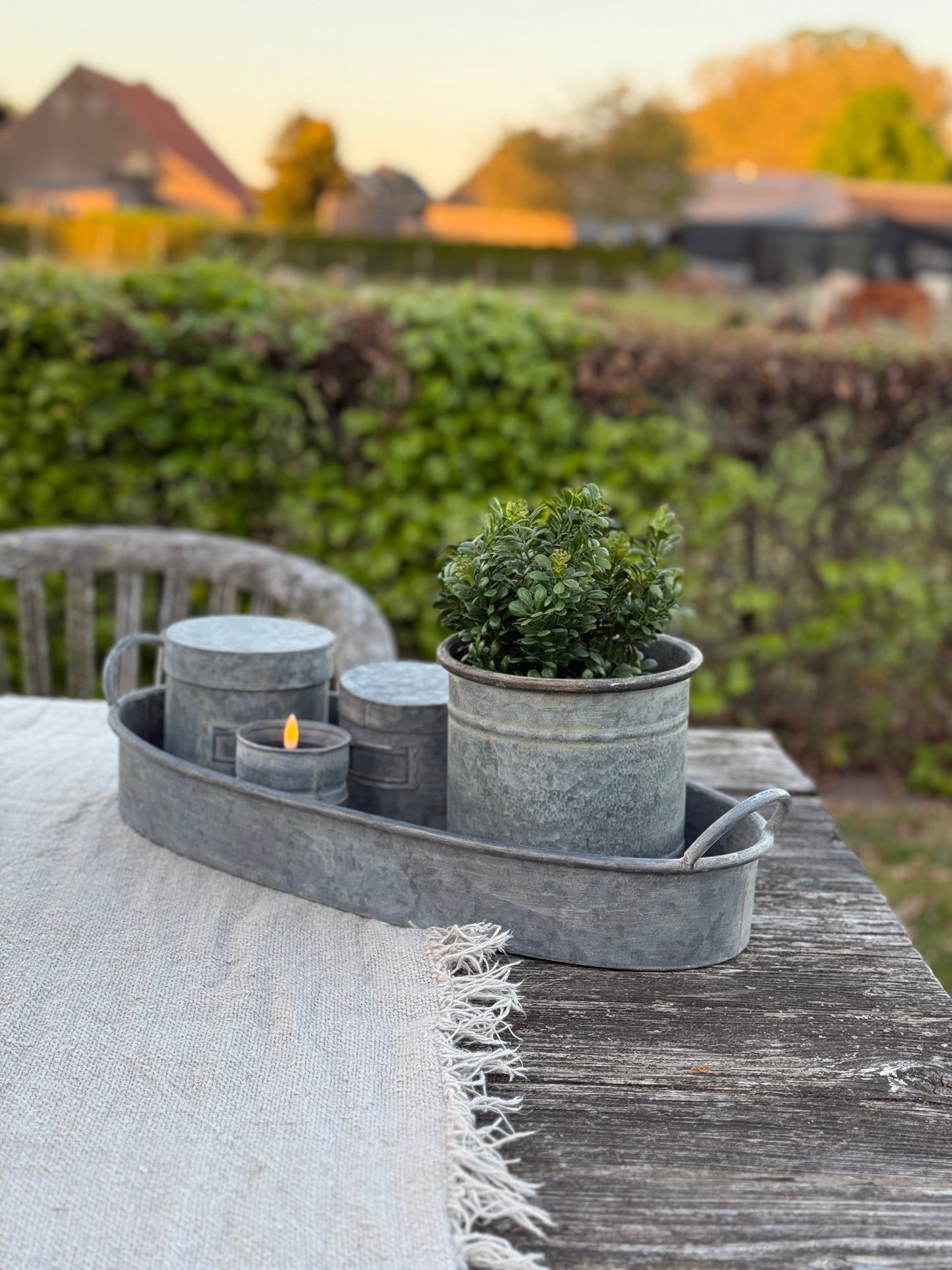 Oval zinc tray with handles