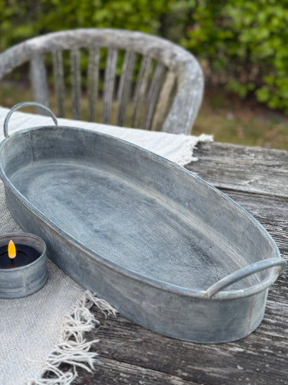 Oval zinc tray with handles