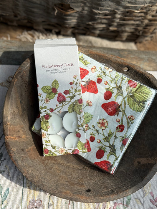 Cadeauset aardbei – servetten en waxinelichtjes