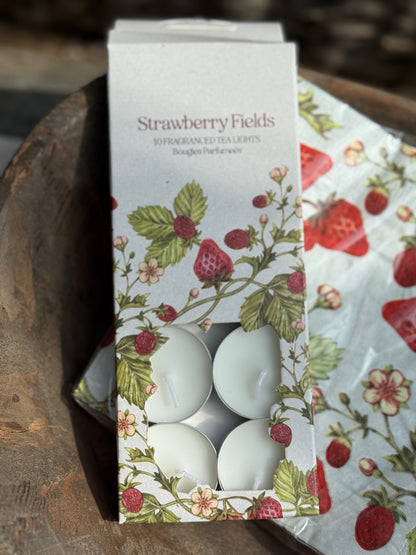 Gift set strawberry – napkins and tea lights