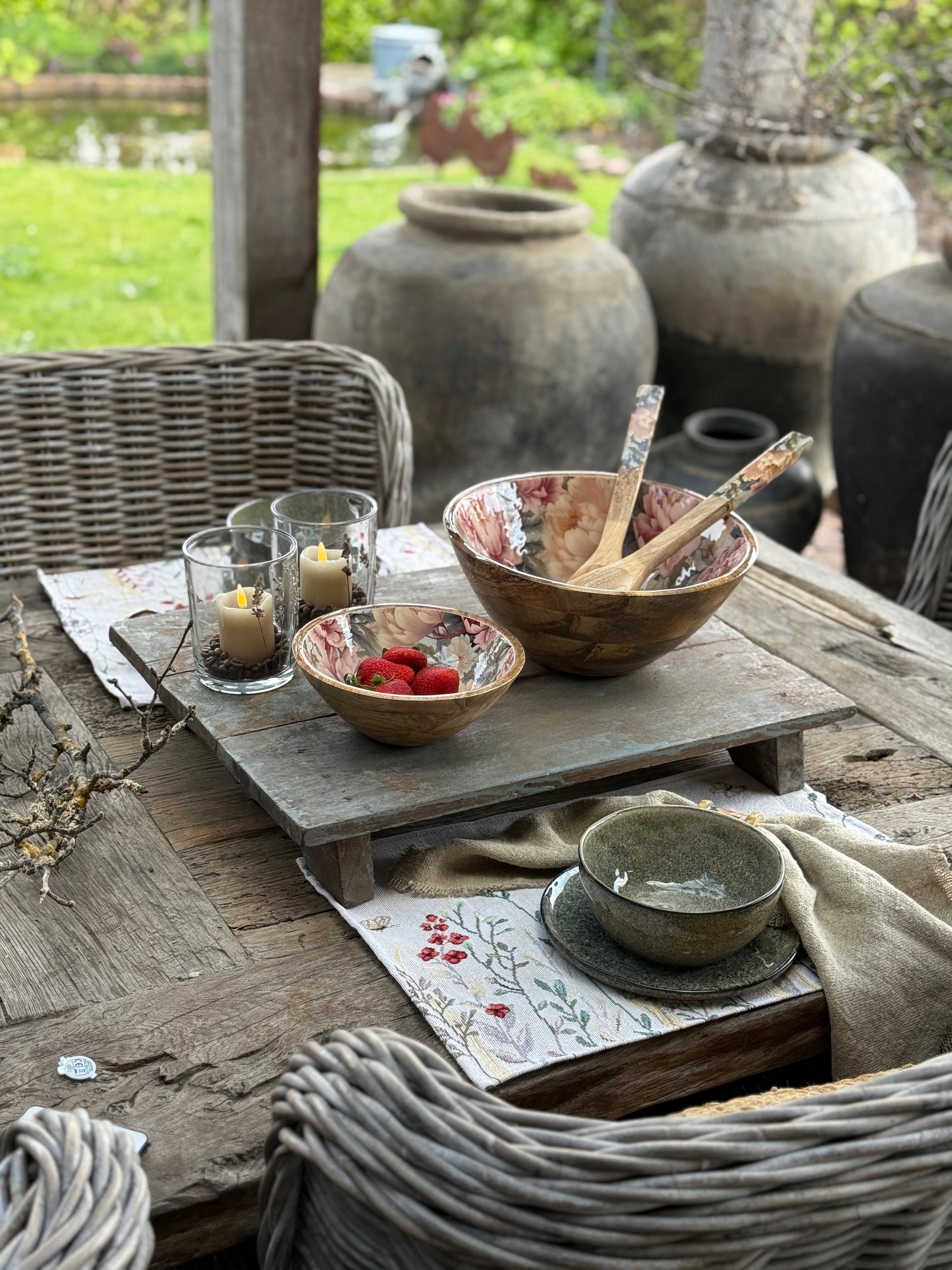 Servetring bloem – hout met bloemenprint