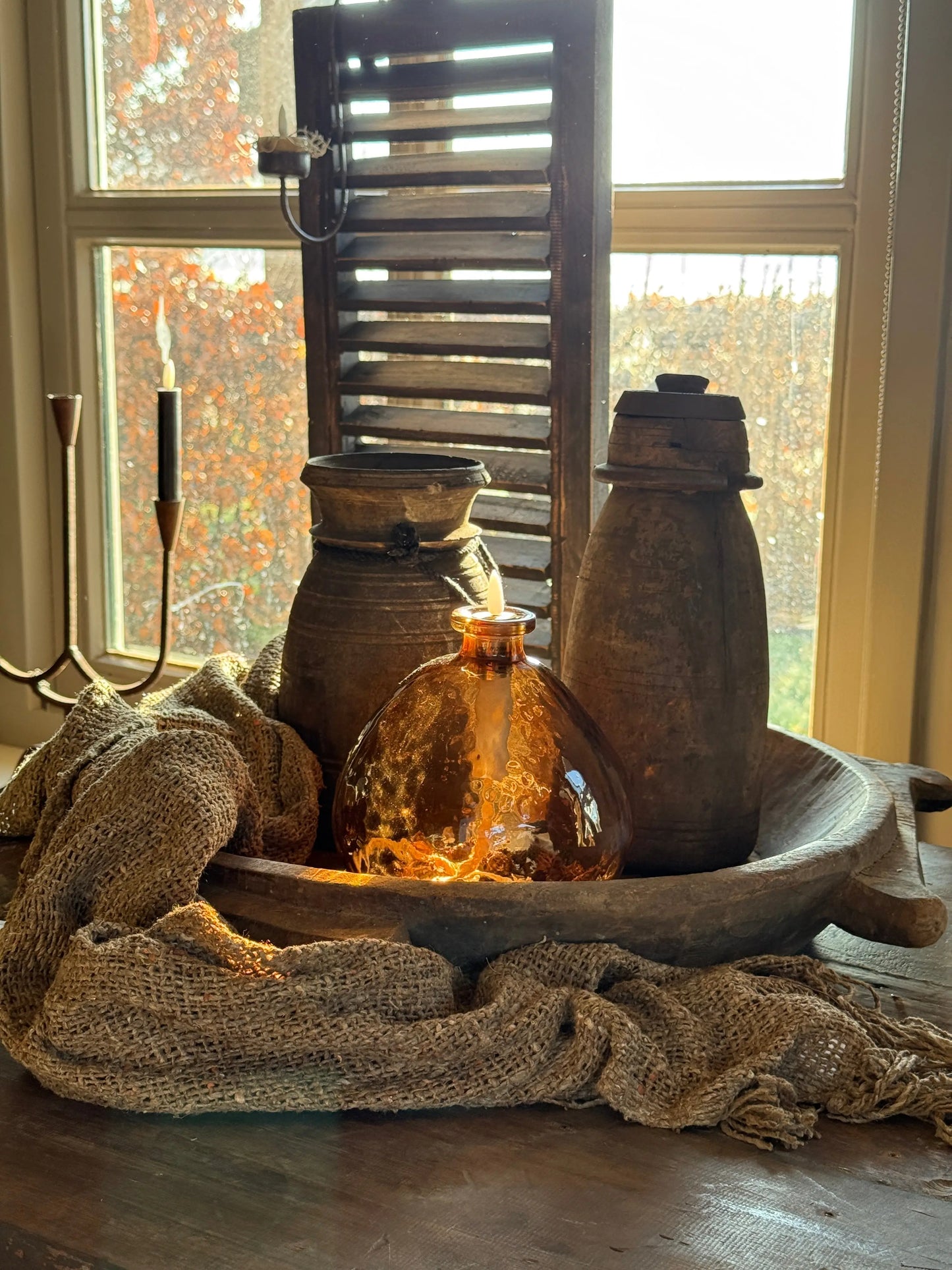 Glass teardrop lamp with LED candle, Brown