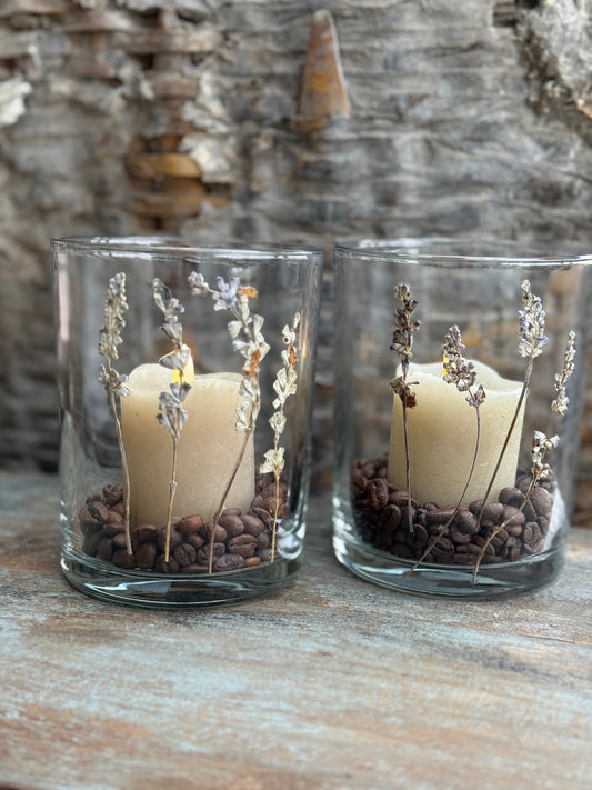 Windlicht met gedroogde bloemetjes – helder glas