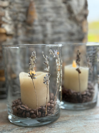 Windlicht met gedroogde bloemetjes – helder glas