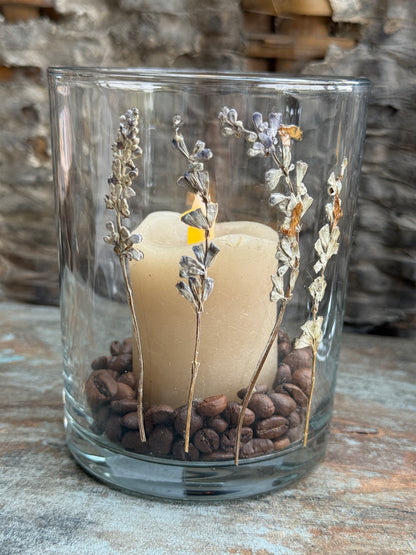 Windlicht met gedroogde bloemetjes – helder glas