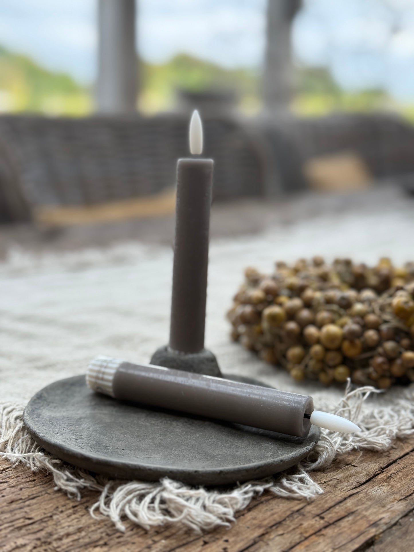 LED Dinner Candle 15 cm Grey Countryfield. Set of 2 including remote control. 
