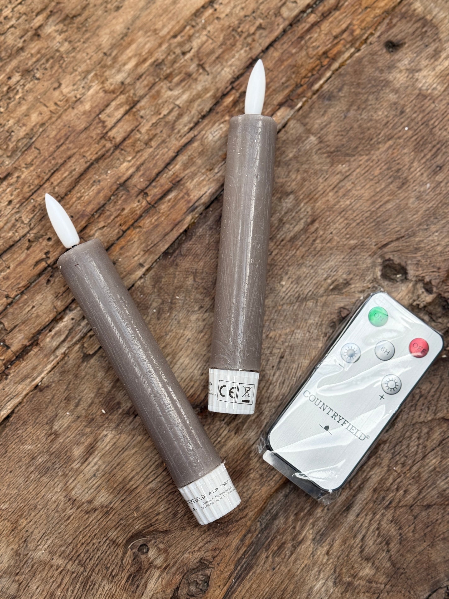 LED Dinner Candle 15 cm Grey Countryfield. Set of 2 including remote control. 