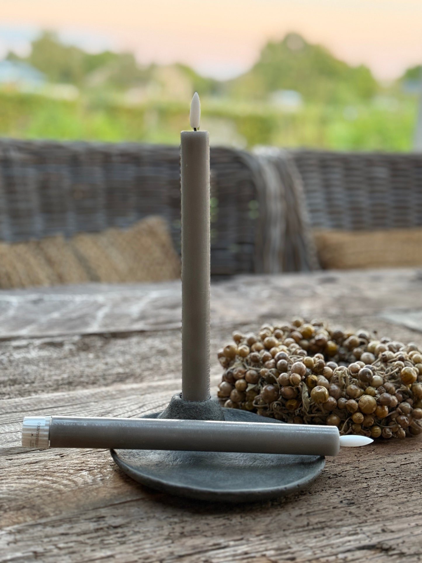 Dinner Candle LED 24 cm Grey Countryfield. Set of 2 including remote control.