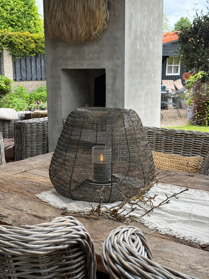 Lantaarn Luna – metaal zwart/brons met glazen kaarshouder