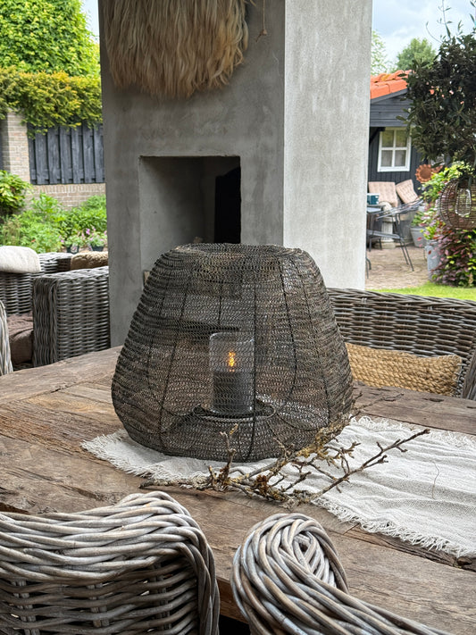 Lantaarn Luna – metaal zwart/brons met glazen kaarshouder