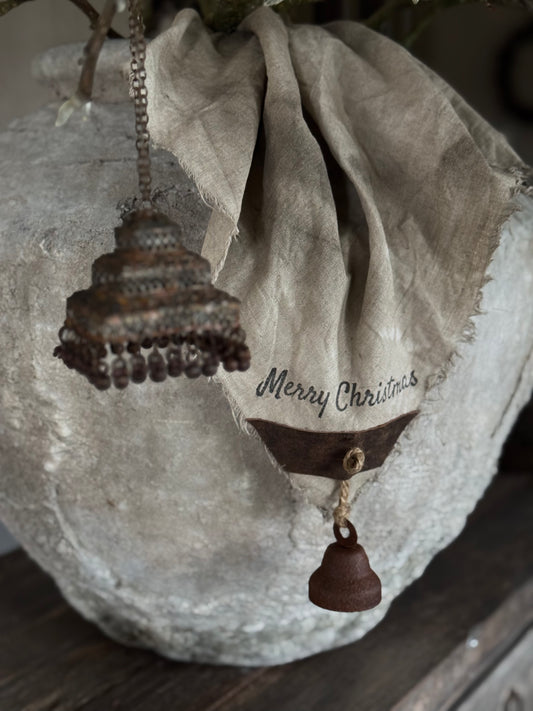 Shabby Doek met Bel "Merry Christmas"