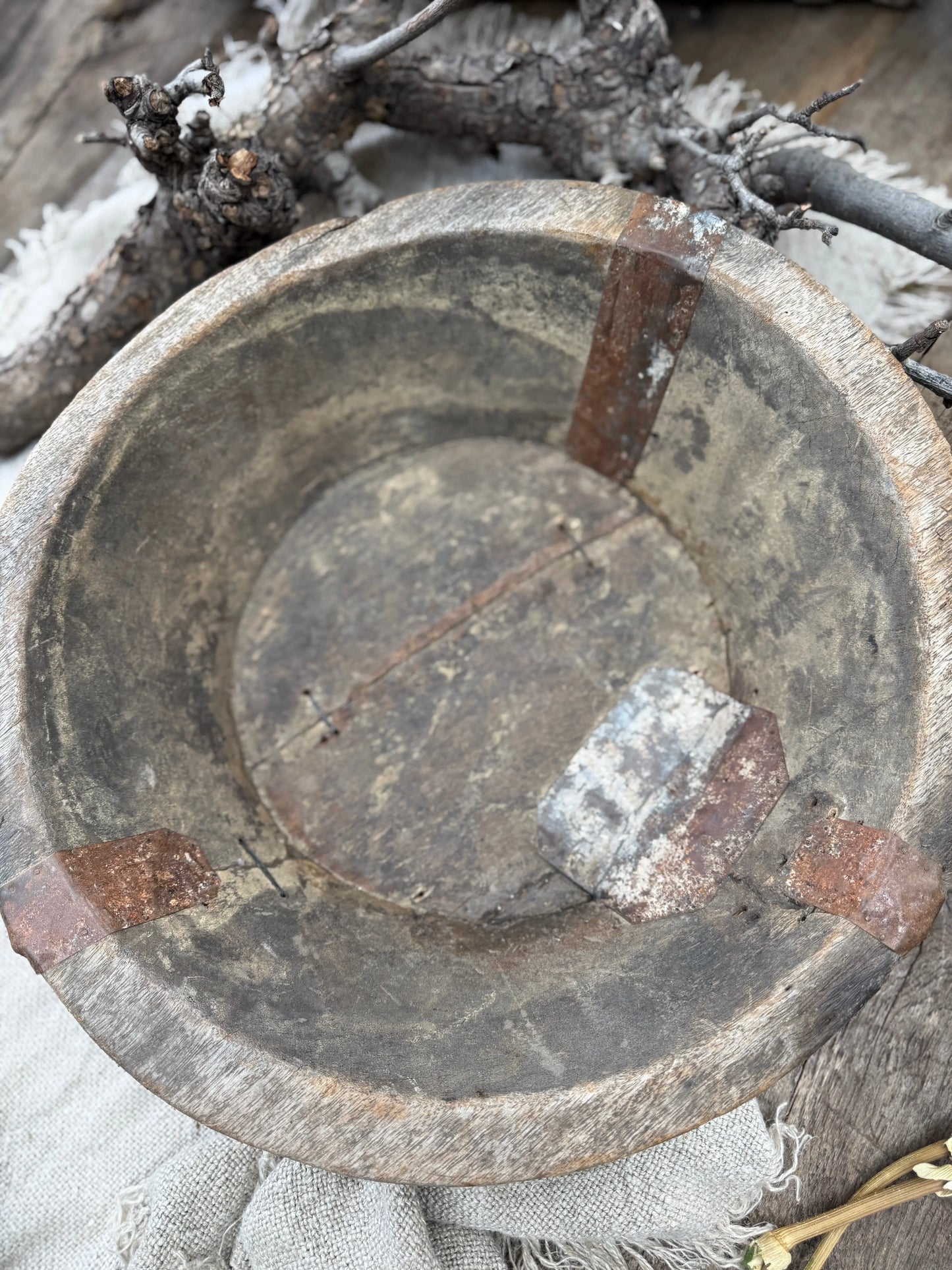 Old wooden bowl from India – unique and weathered - (LH2B)