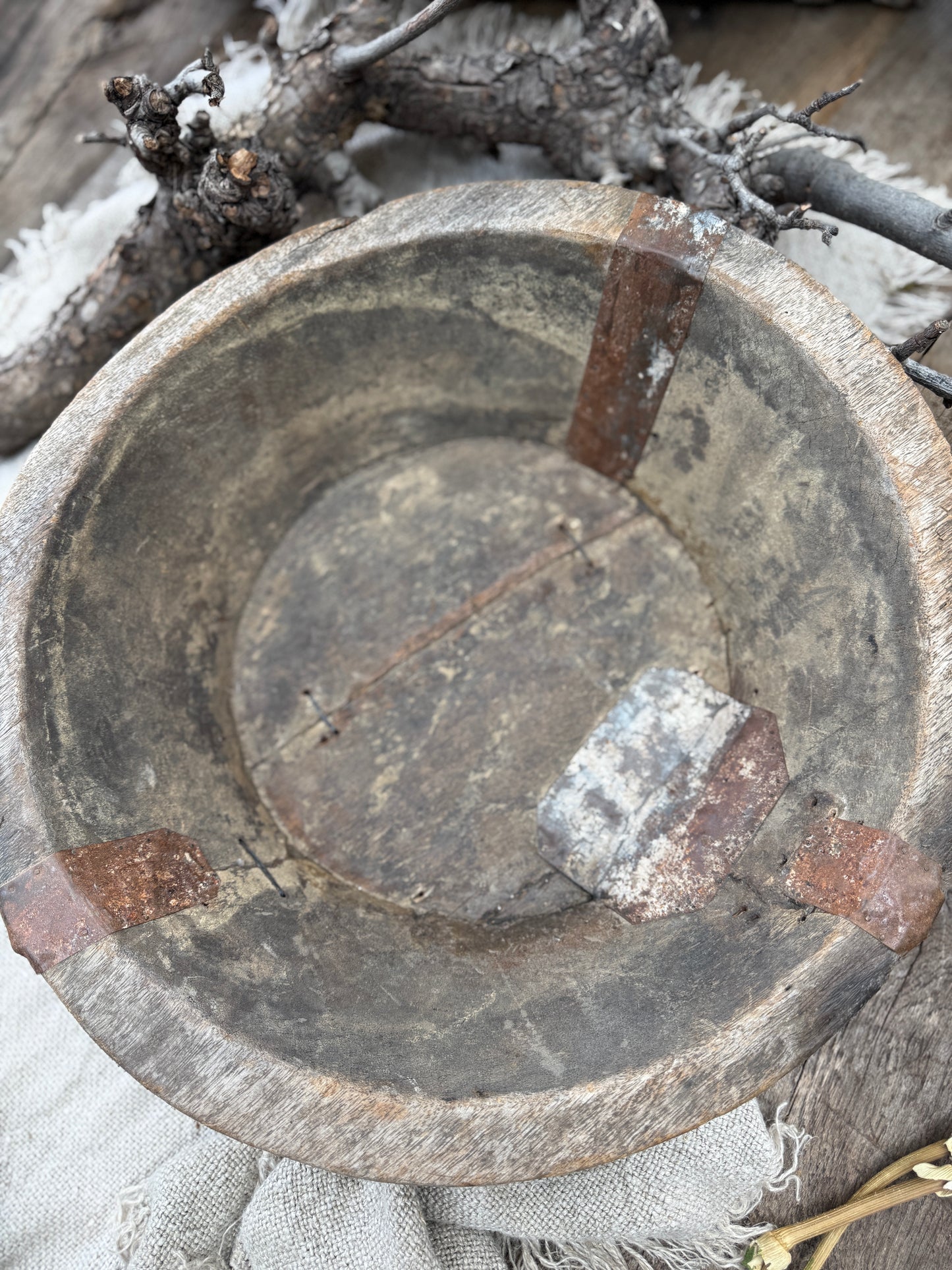 Old wooden bowl from India – unique and weathered - (LH2B)