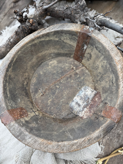 Old wooden bowl from India – unique and weathered - (LH2B)