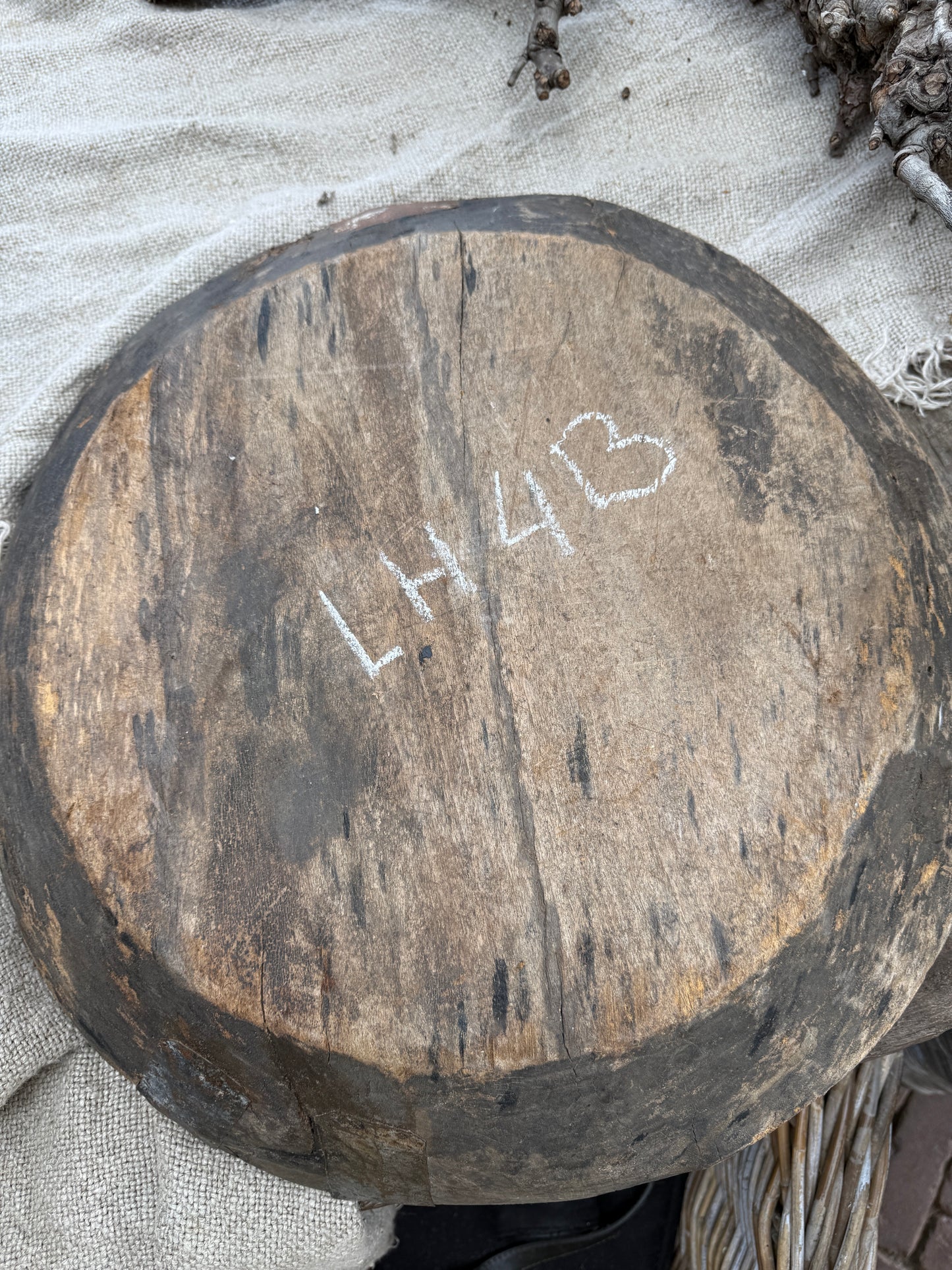 Old wooden bowl from India – unique and weathered (LH4B)