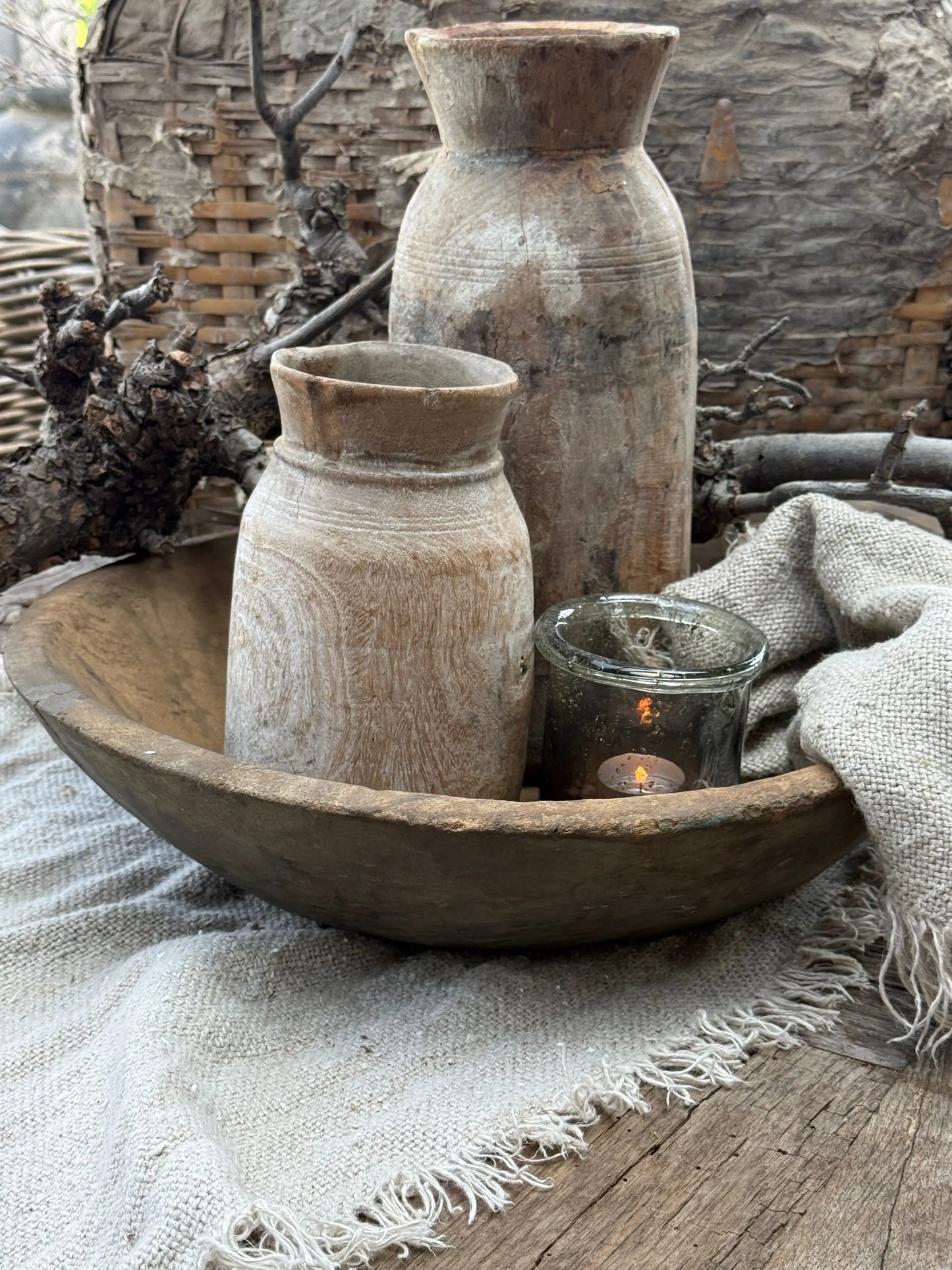 Old wooden bowl from India – Trapa Living -(LH5B)