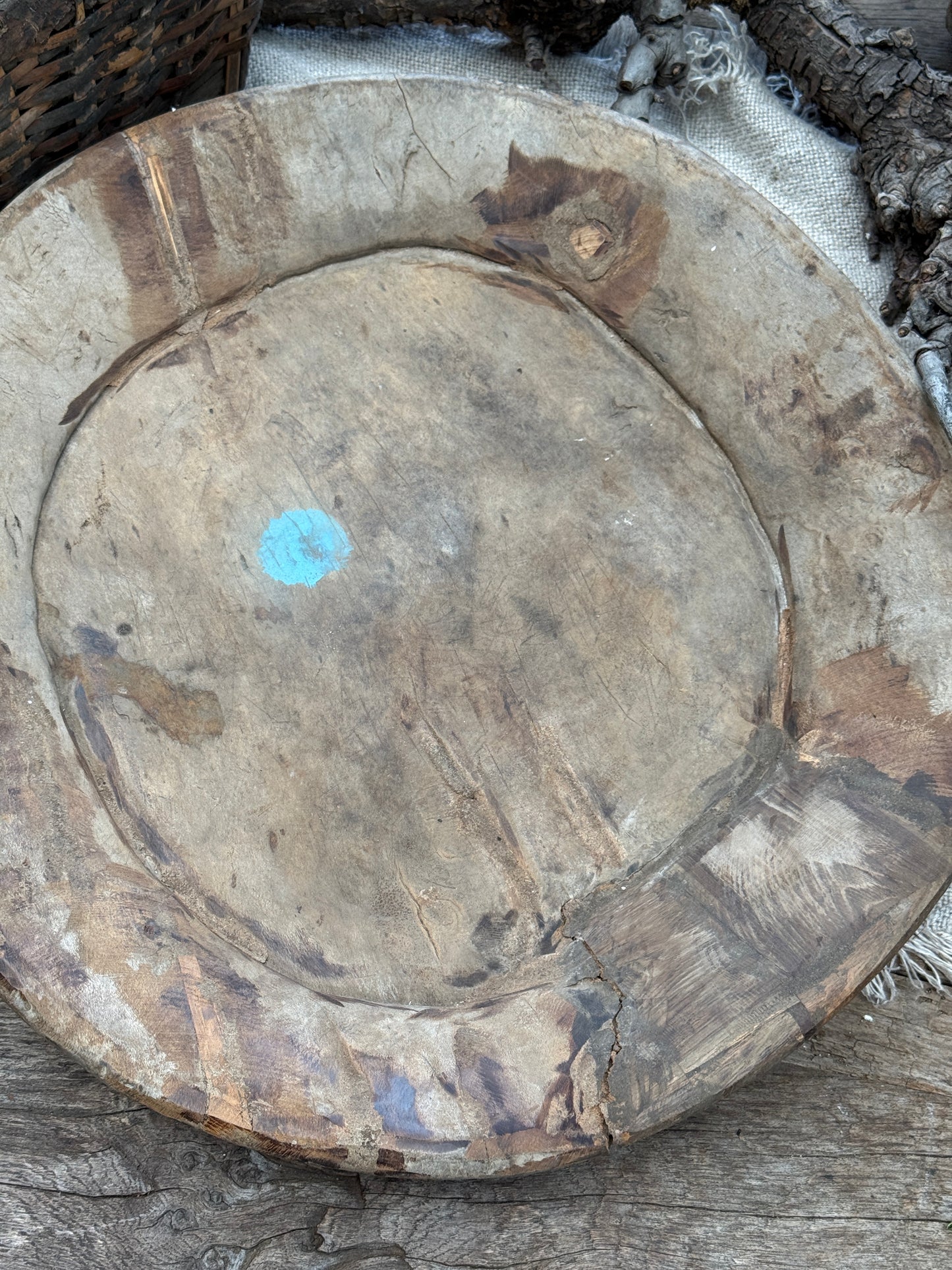 Old wooden bowl from India – unique and weathered (LH6B)