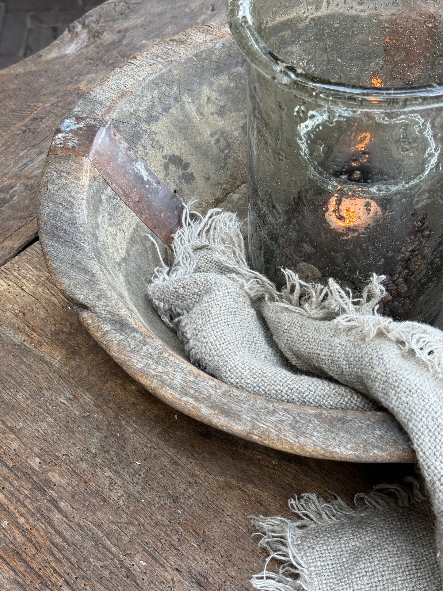 Old wooden bowl from India – unique and weathered - (LH2B)