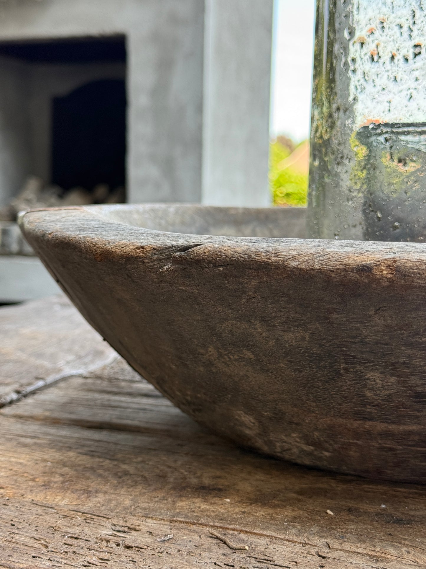 Old wooden bowl from India – unique and weathered - (LH2B)