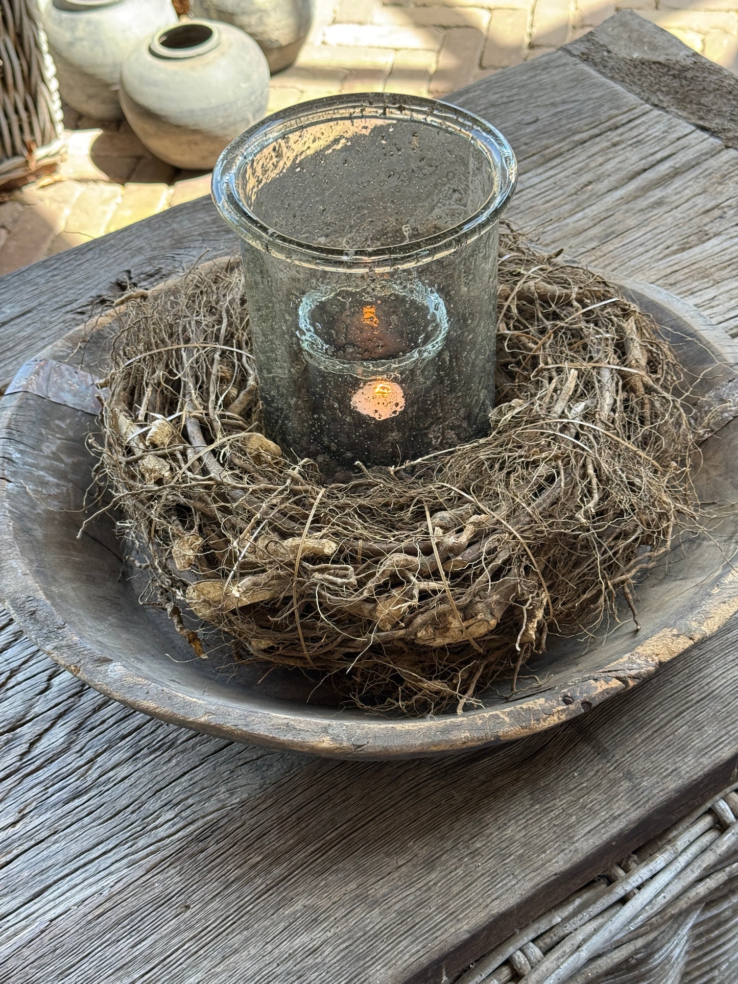 Old wooden bowl from India – unique and lived-in-(LH8B)