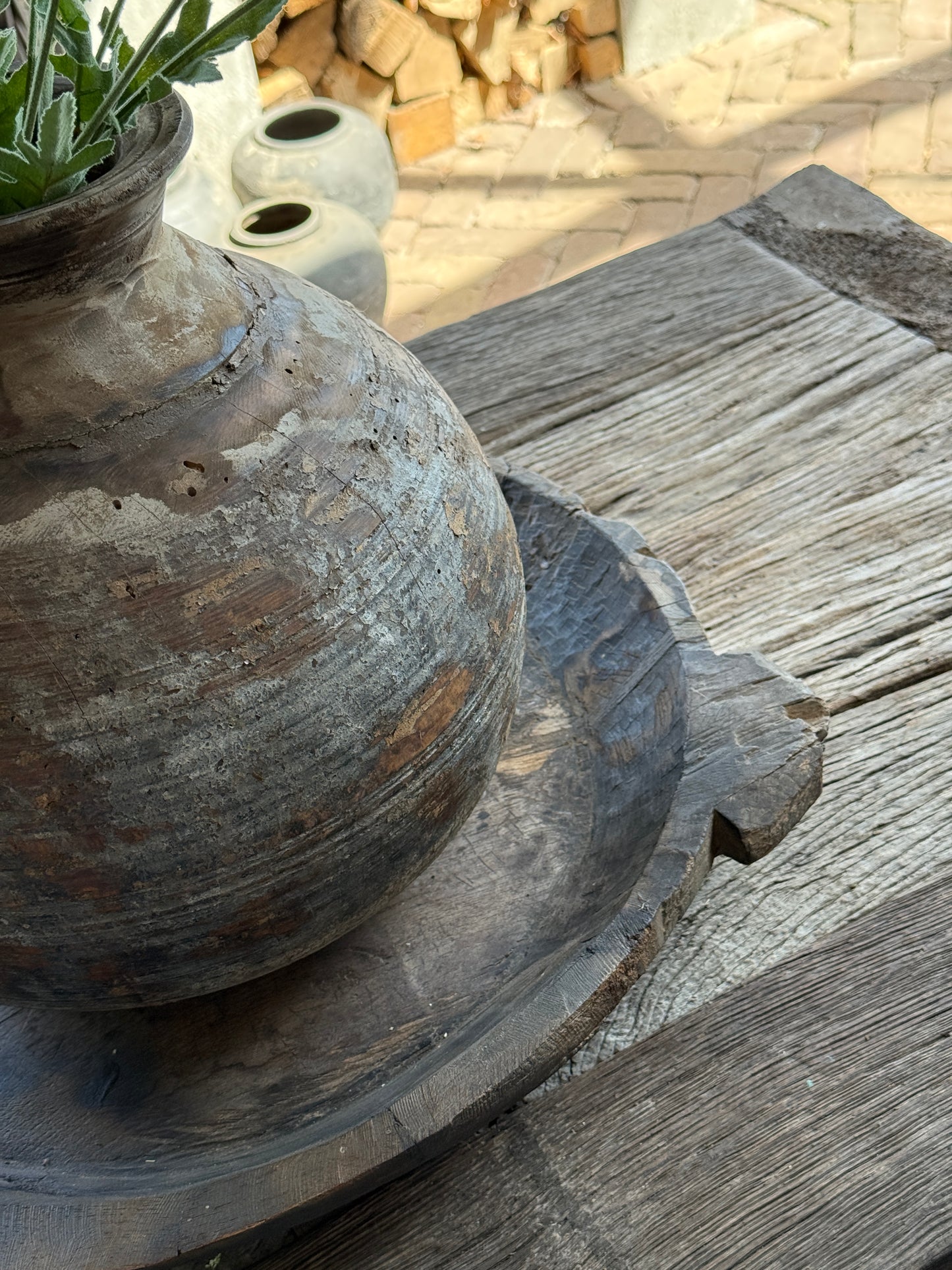 Old wooden bowl from India - unique and lived-in-(LH09B)