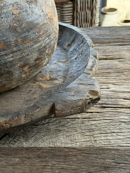 Old wooden bowl from India - unique and lived-in-(LH09B)