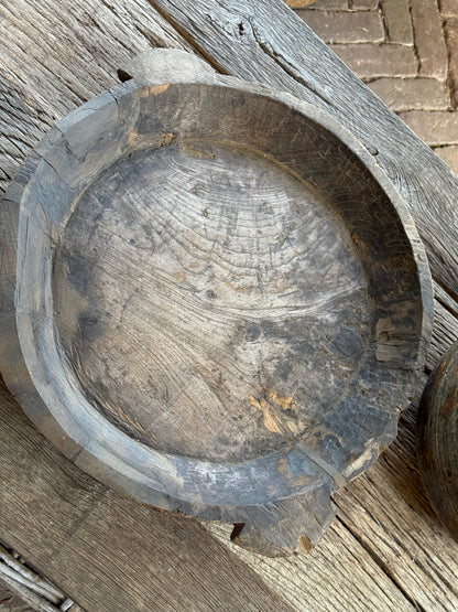 Old wooden bowl from India - unique and lived-in-(LH09B)