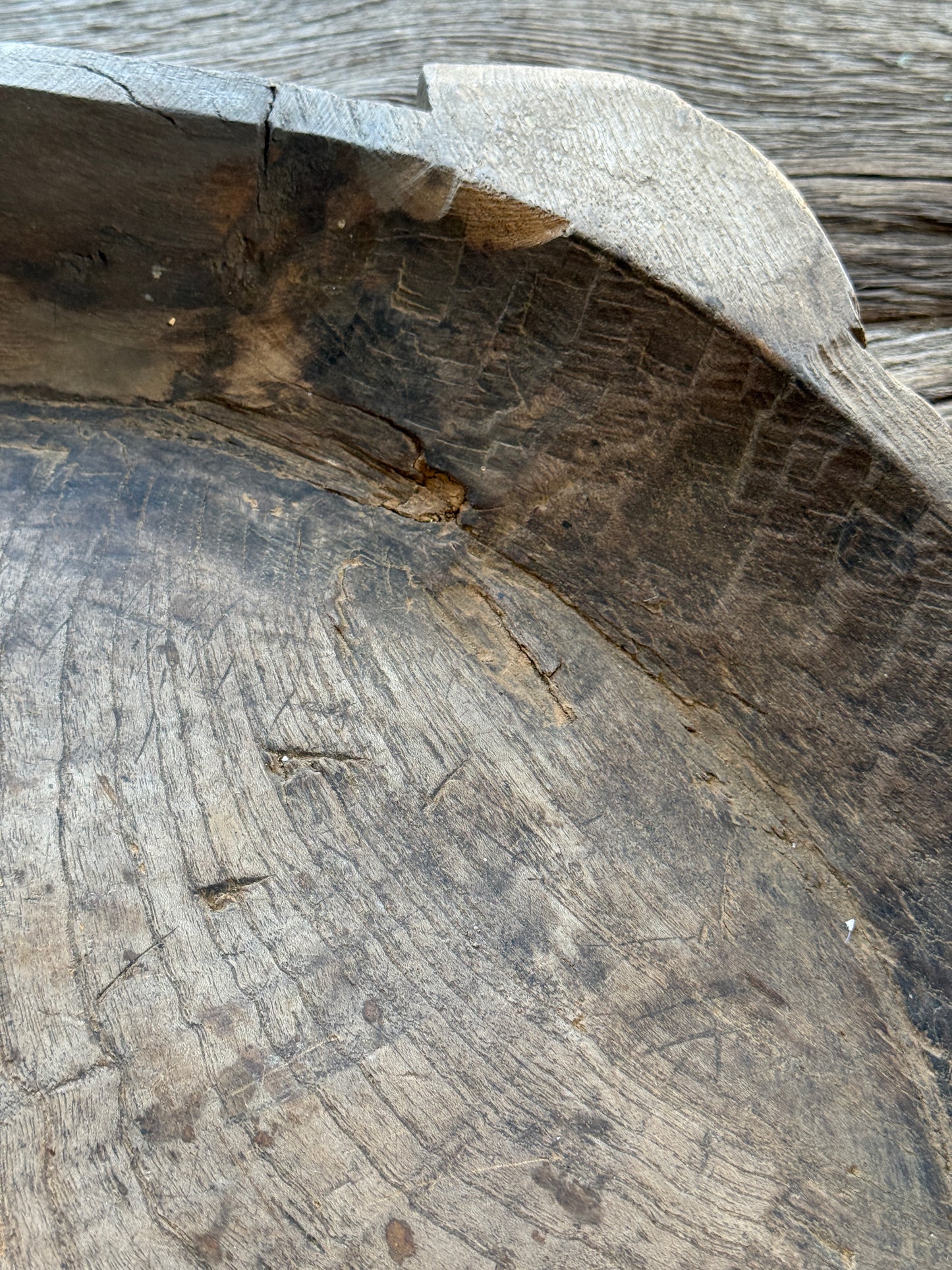 Old wooden bowl from India - unique and lived-in-(LH09B)