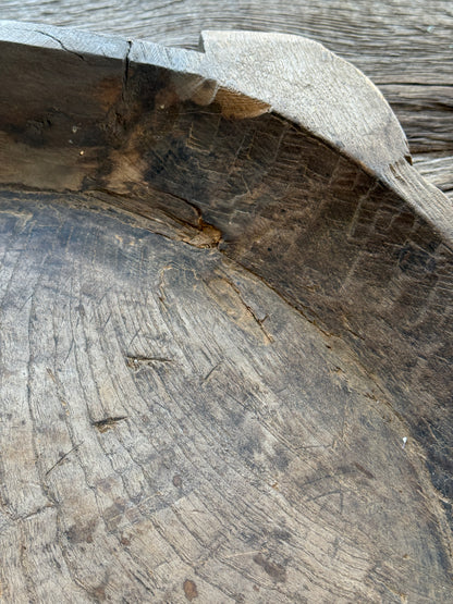 Old wooden bowl from India - unique and lived-in-(LH09B)