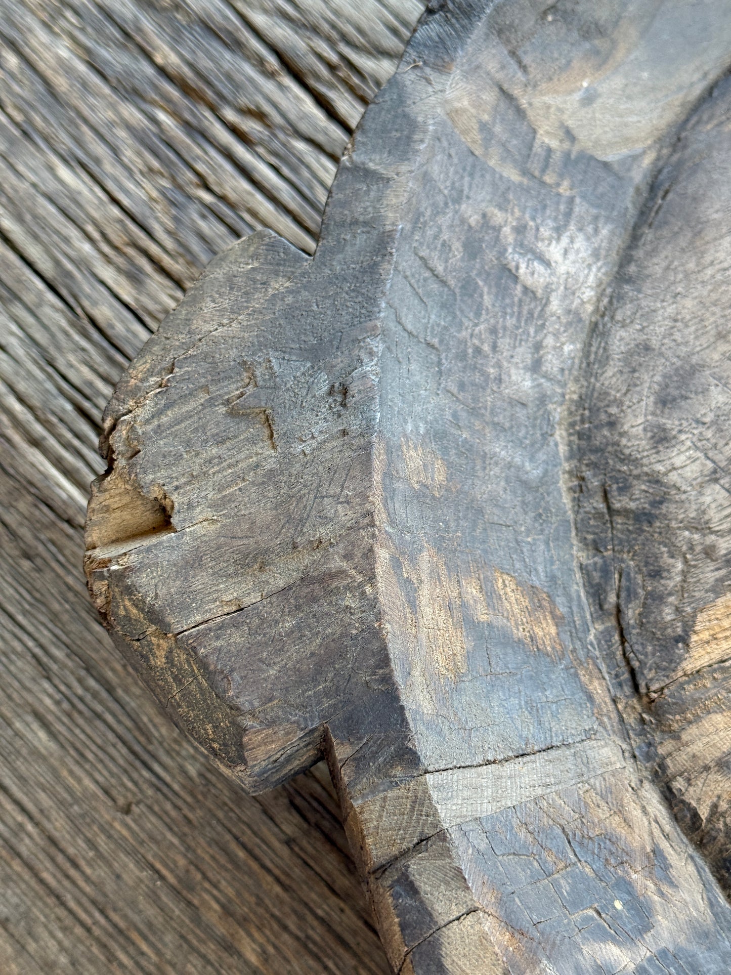 Old wooden bowl from India - unique and lived-in-(LH09B)