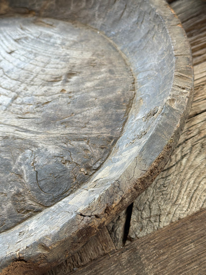 Old wooden bowl from India - unique and lived-in-(LH09B)