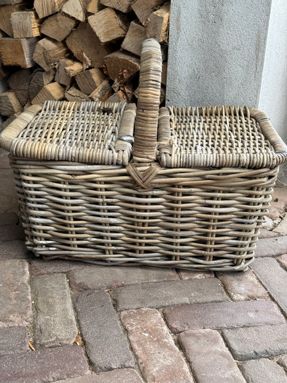 Rotan picknickmand met hengsel en 2 deksels