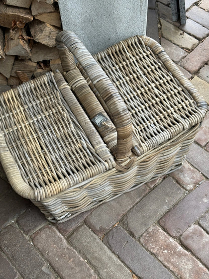 Rotan picknickmand met hengsel en 2 deksels