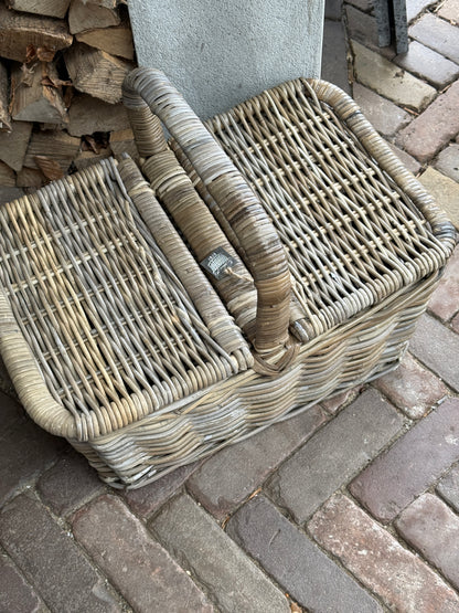 Rotan picknickmand met hengsel en 2 deksels