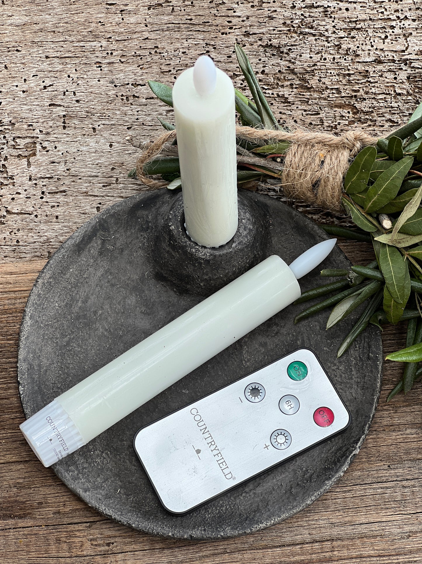 Dinner candle LED 15 cm Off White Countryfield. Set of 2 pieces incl. remote control