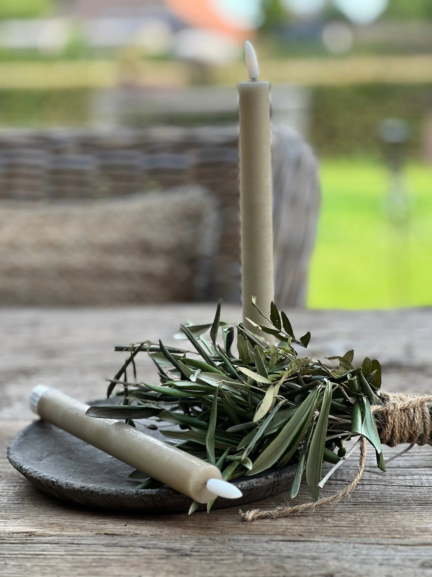Dinner candle LED 24 cm Taupe Countryfield. Set 2 pieces incl. remote control