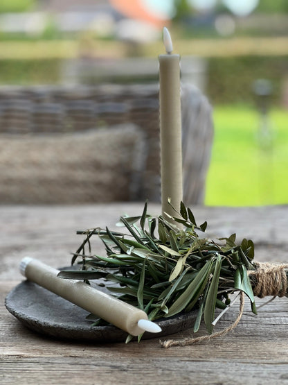 Dinner candle LED 24 cm Taupe Countryfield. Set 2 pieces incl. remote control