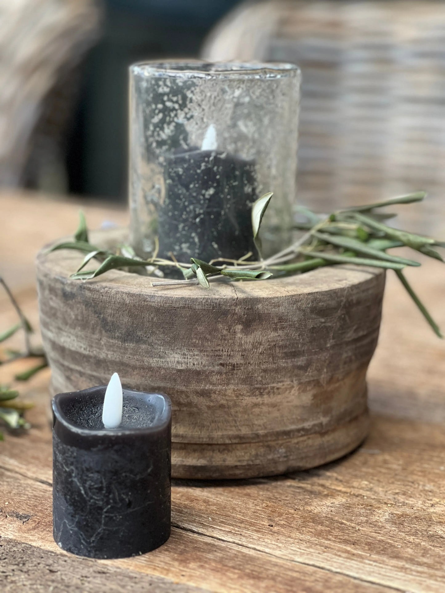 Stump Candle LED 6cm high, Black Countryfield. Set of 2.
