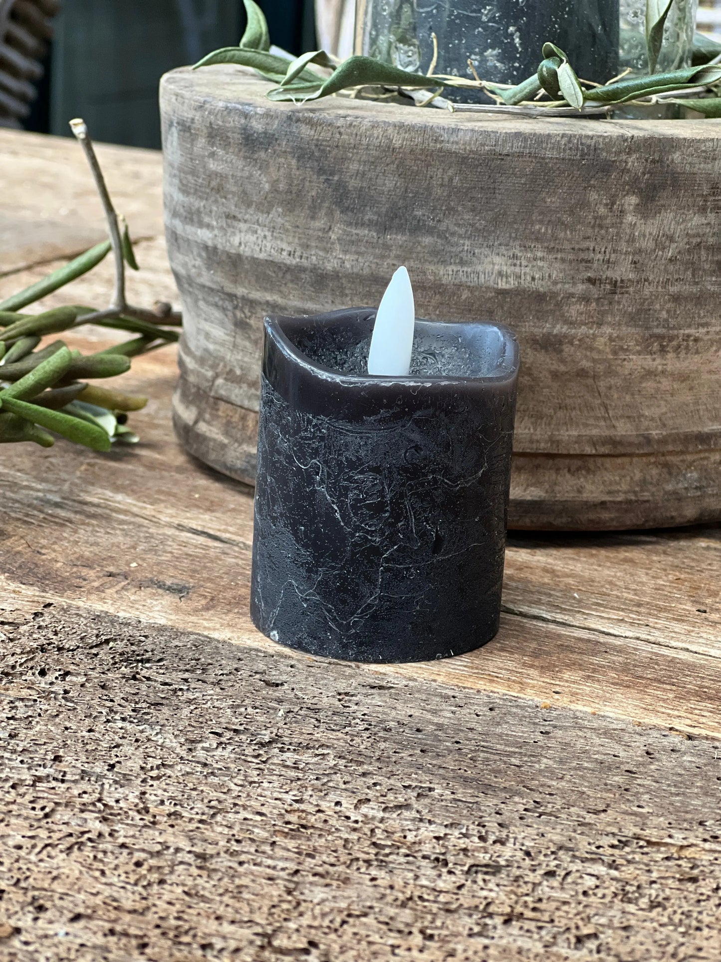 Stump Candle LED 6cm high, Black Countryfield. Set of 2.