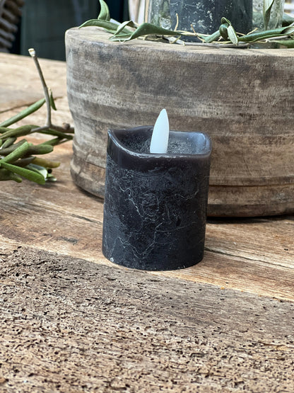 Stump Candle LED 6cm high, Black Countryfield. Set of 2.
