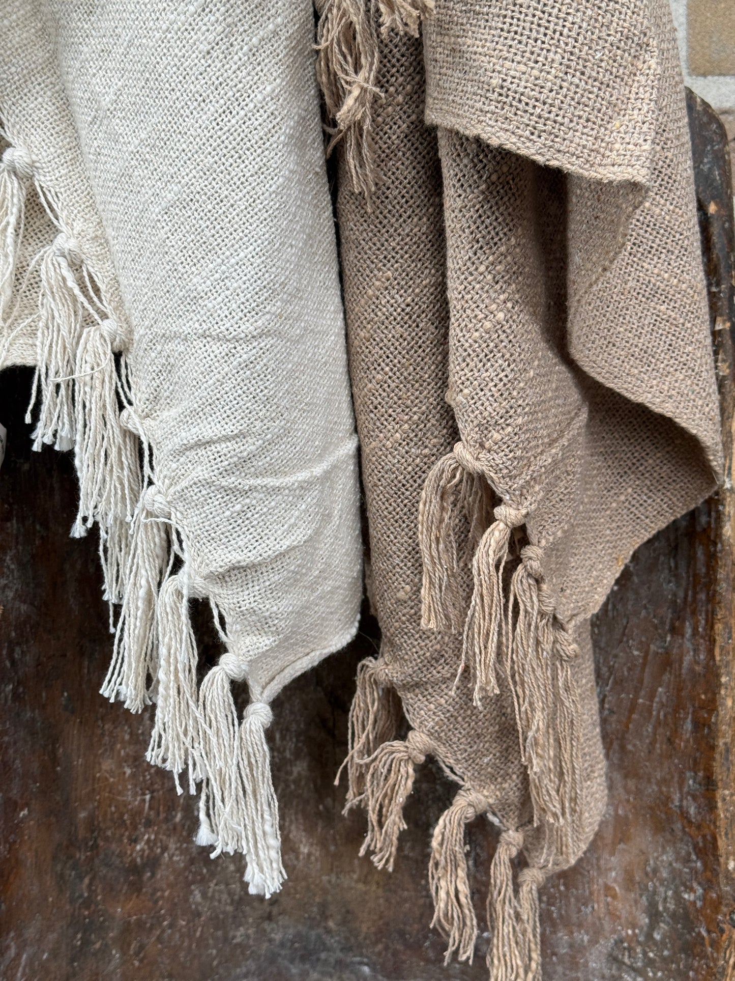 Baumwollplaid mit Fransen – Sand – 130x160 cm