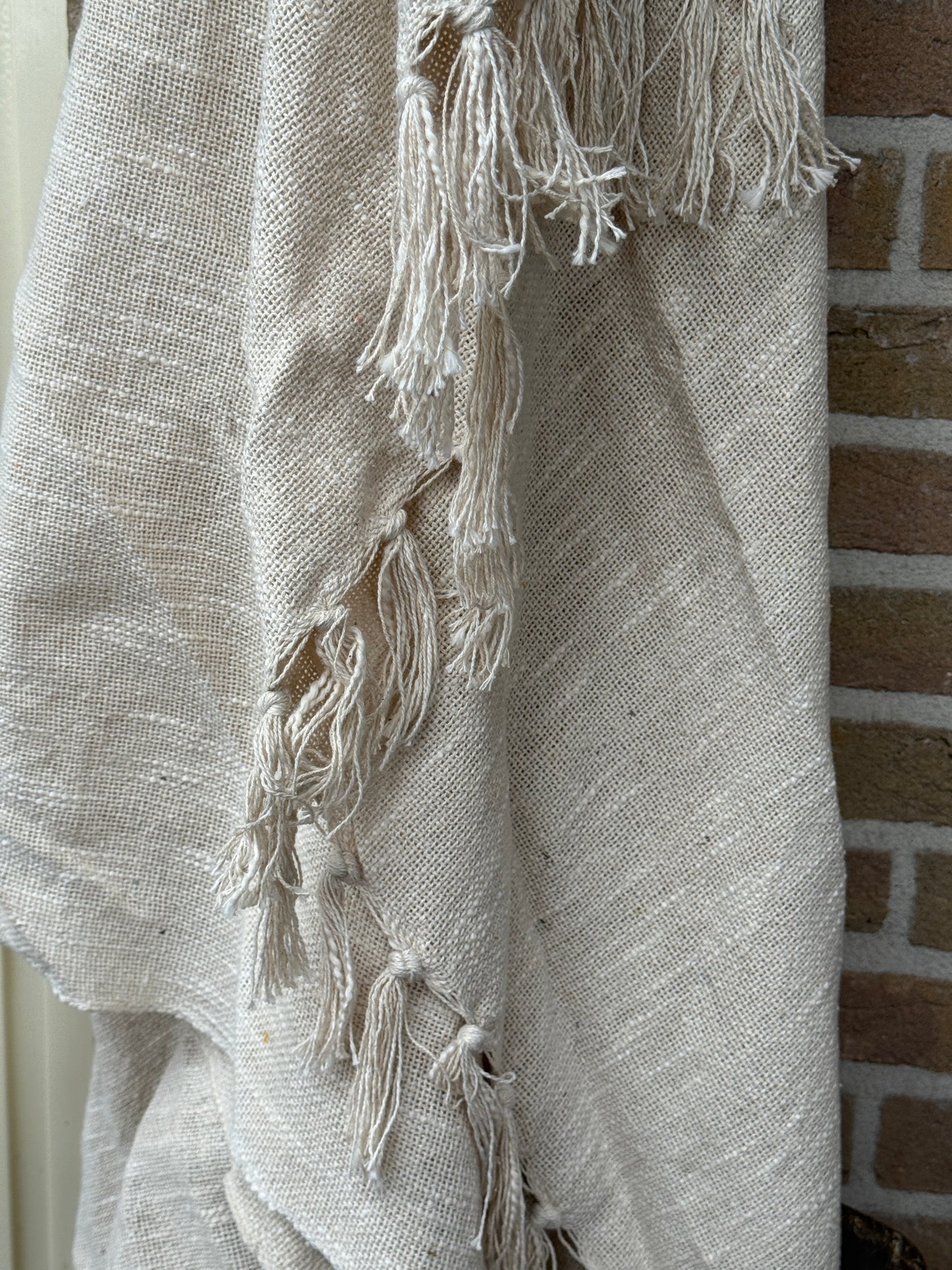 Katoenen Plaid met franje-Creme-130x160 cm.