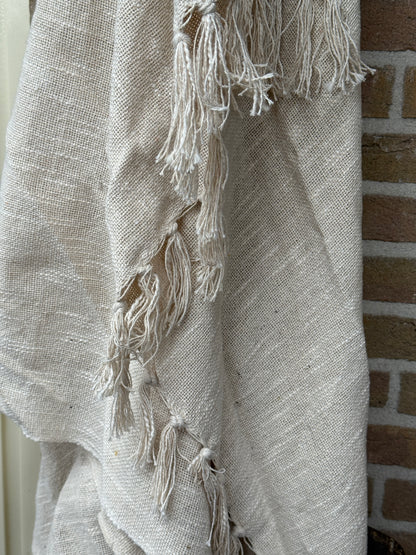 Katoenen Plaid met franje-Creme-130x160 cm.