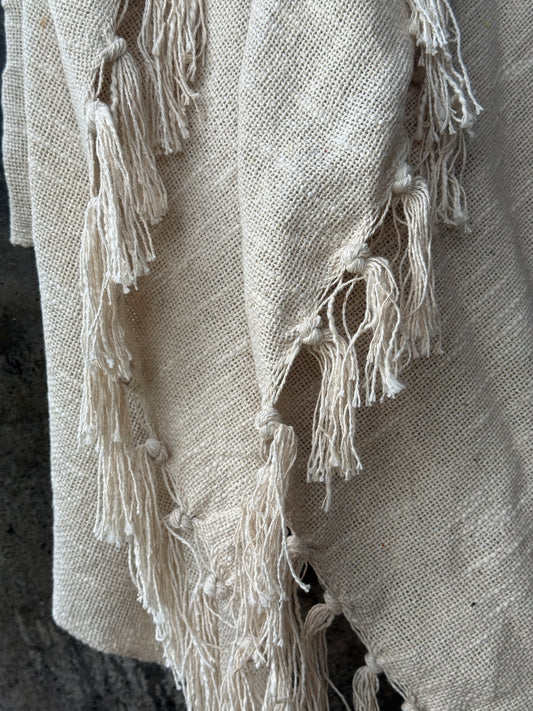 Katoenen Plaid met franje-Creme-130x160 cm.