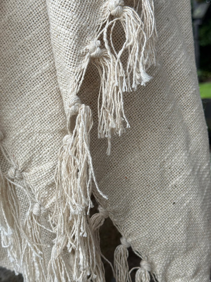 Katoenen Plaid met franje-Creme-130x160 cm.