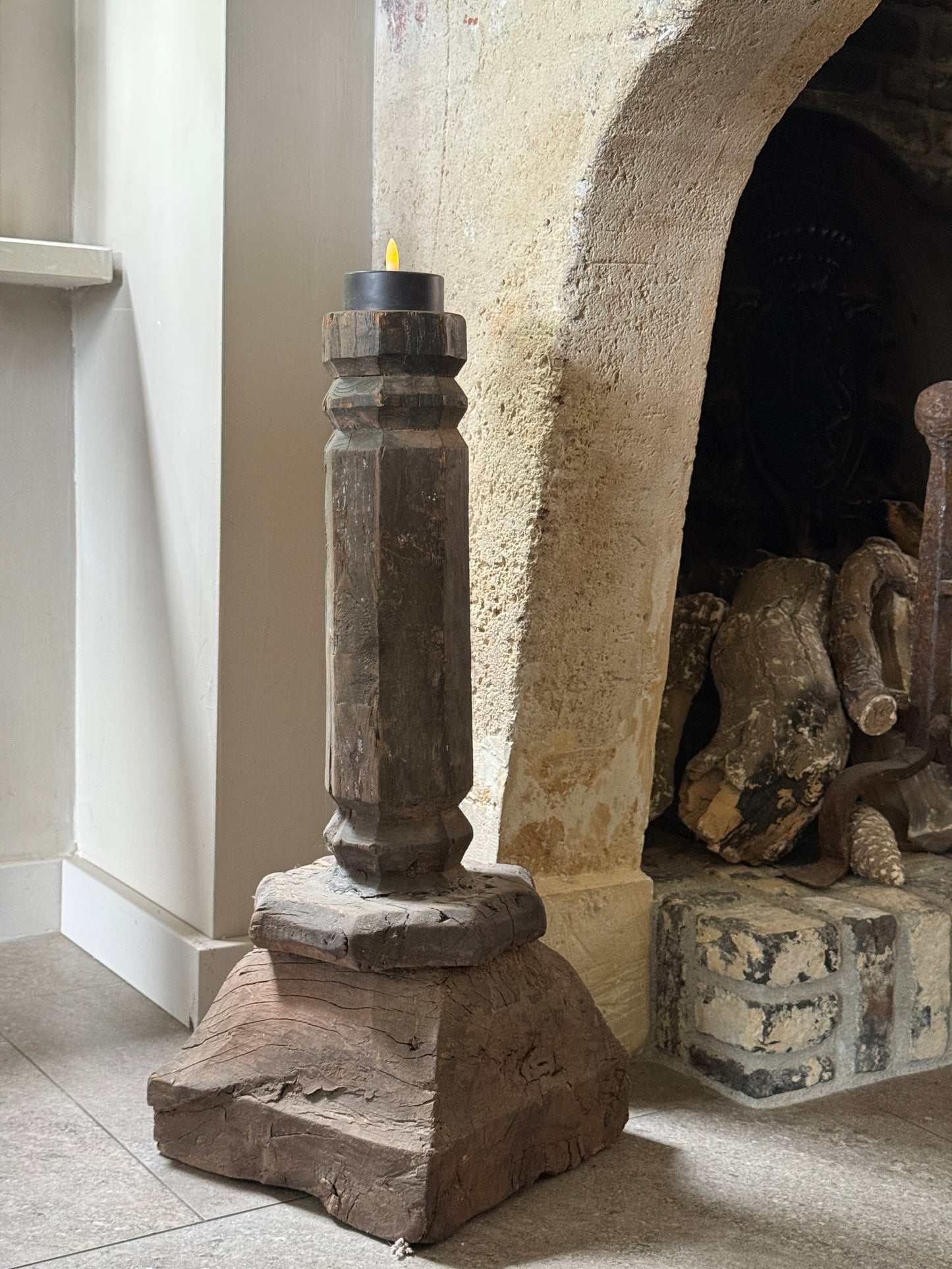 Old pier candle holder - wood with carving